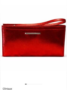 Clinique Metallic Red Wristlet Clutch | Zip Pouch Evening Bag Holiday Party